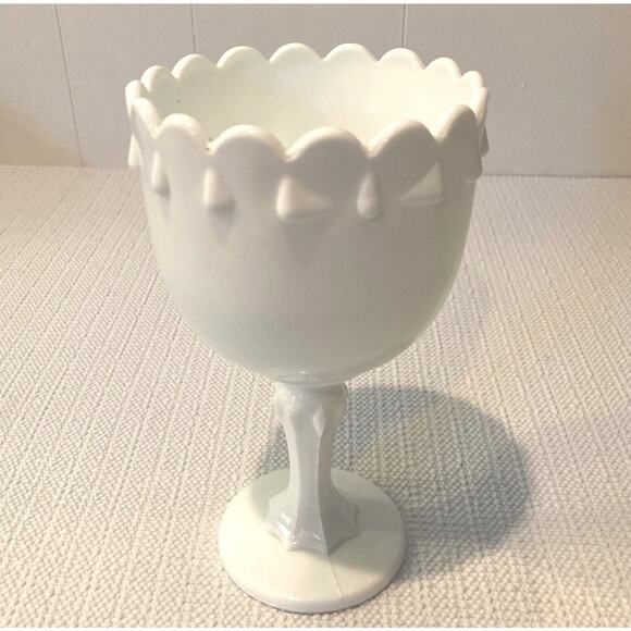 Vintage Indiana Glass Teardrop Milk Glass Footed 7" Goblet Chalice Vase Compote - Picture 1 of 11